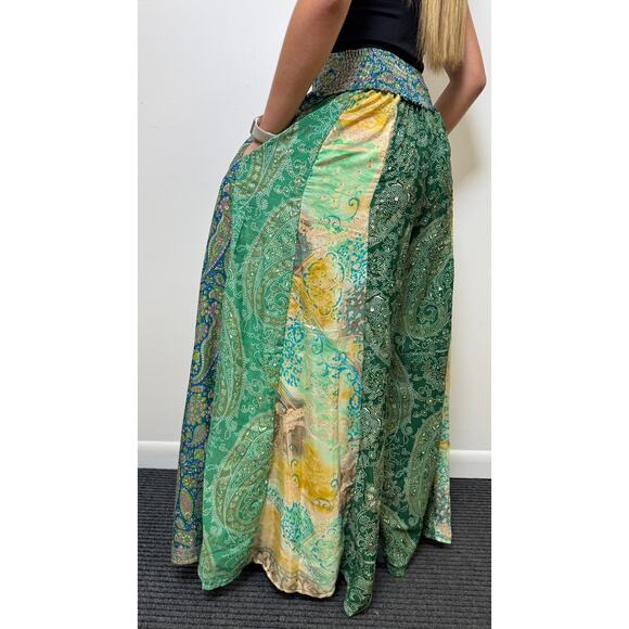 Mixed-print wide-leg trousers- One Size 100% Silk - Picture 4 of 5